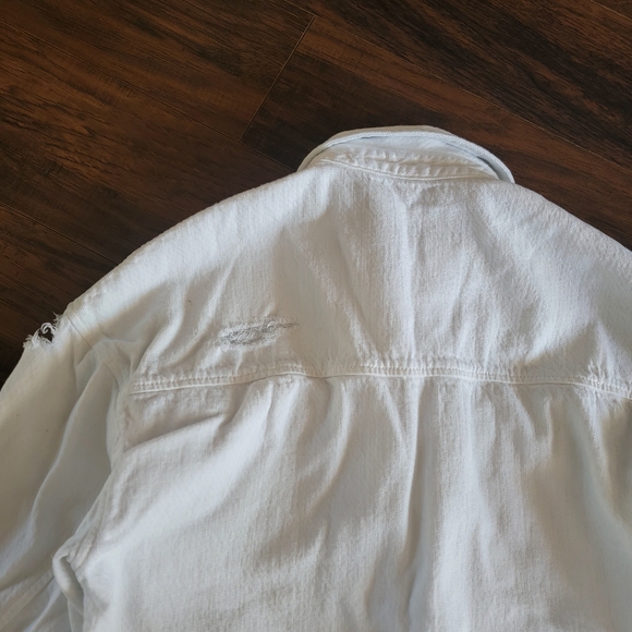 ZARA Oversized Distressed Relaxed Fit Denim Jacket Size Small Off-white‎ - Picture 7 of 15